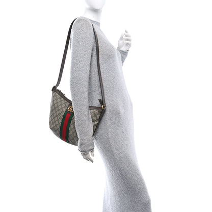 Gucci GG Supreme Monogram Textured Dollar Calfskin Web Small Ophidia Half Moon Hobo Beige Ebony New Acero 2 of 10