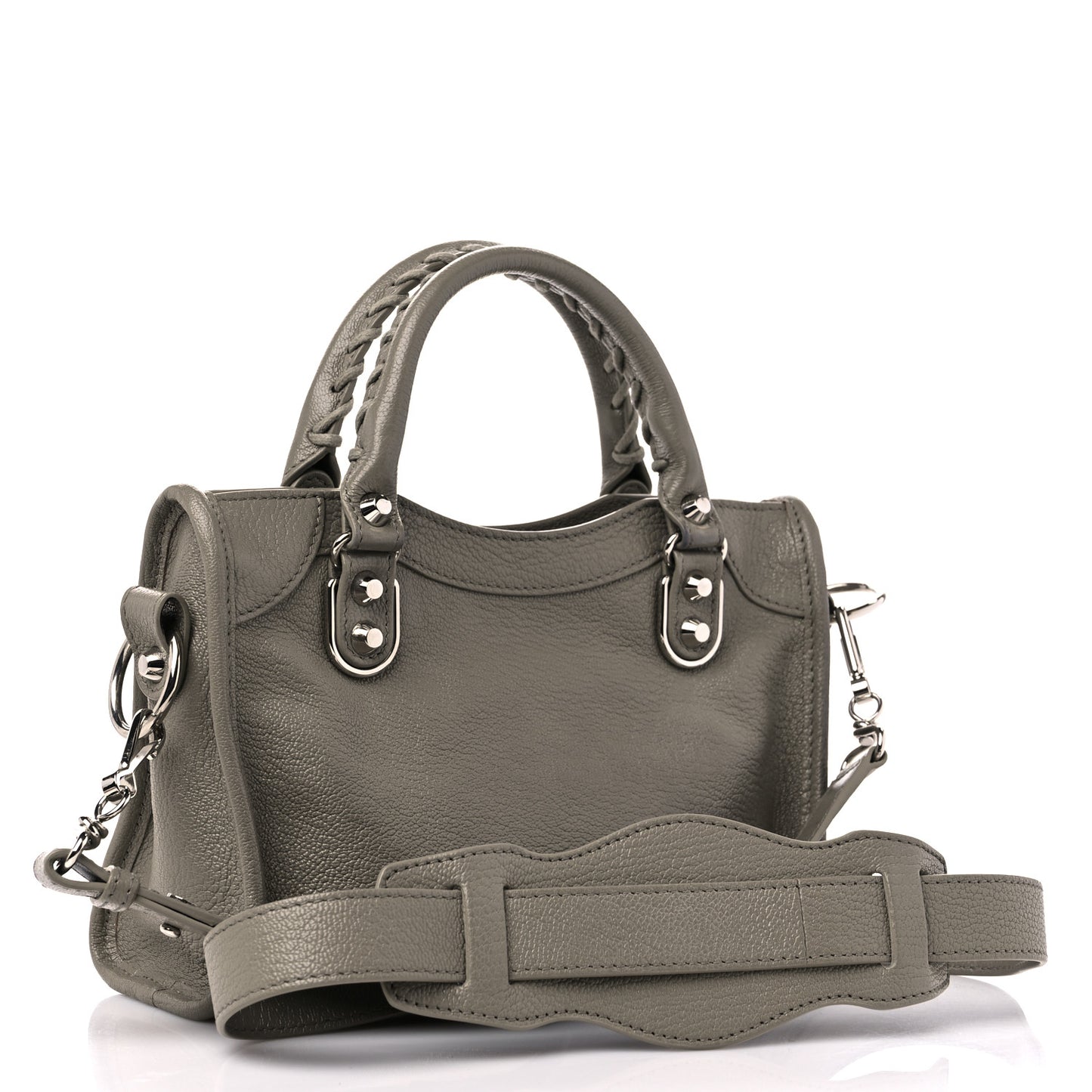 Chevre Silver Metallic Edge Hardware Mini City Gris Taupe