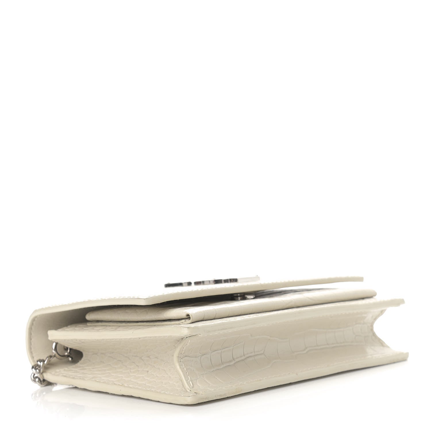 Saint Laurent Calfskin Crocodile Embossed Monogram Sunset Chain Wallet Blanc Vintage 4 of 9
