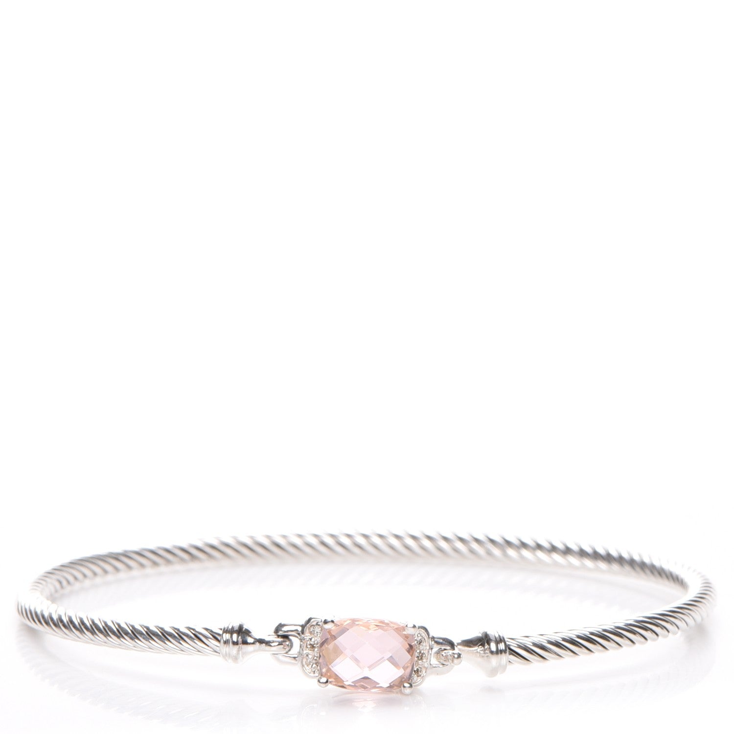 David Yurman Sterling Silver Diamond Morganite 3mm Petite Wheaton Bracelet 1 of 6