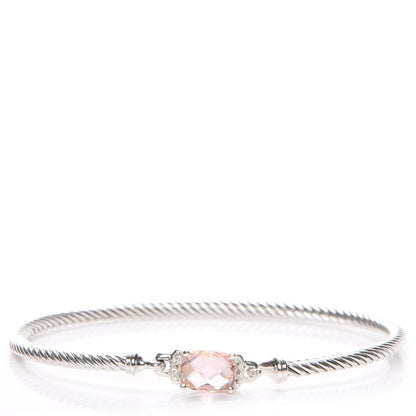 David Yurman Sterling Silver Diamond Morganite 3mm Petite Wheaton Bracelet 1 of 6