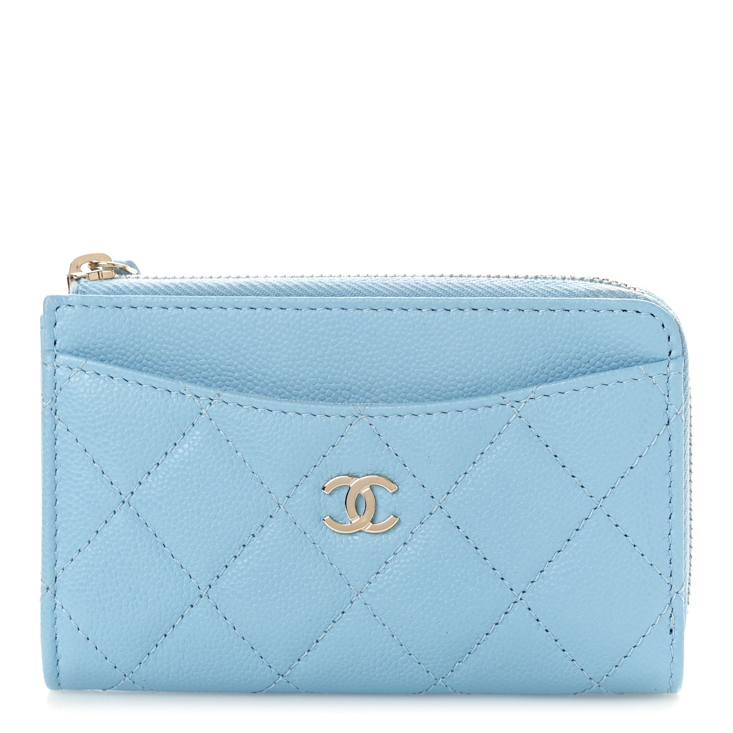 Chanel Caviar Quilted CC Zip Around Card Holder Light Blue 1 of 10