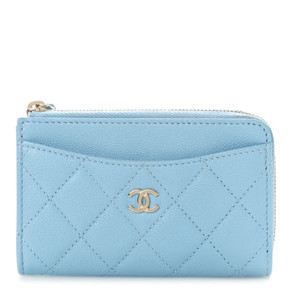 Chanel Caviar Quilted CC Zip Around Card Holder Light Blue 1 of 10