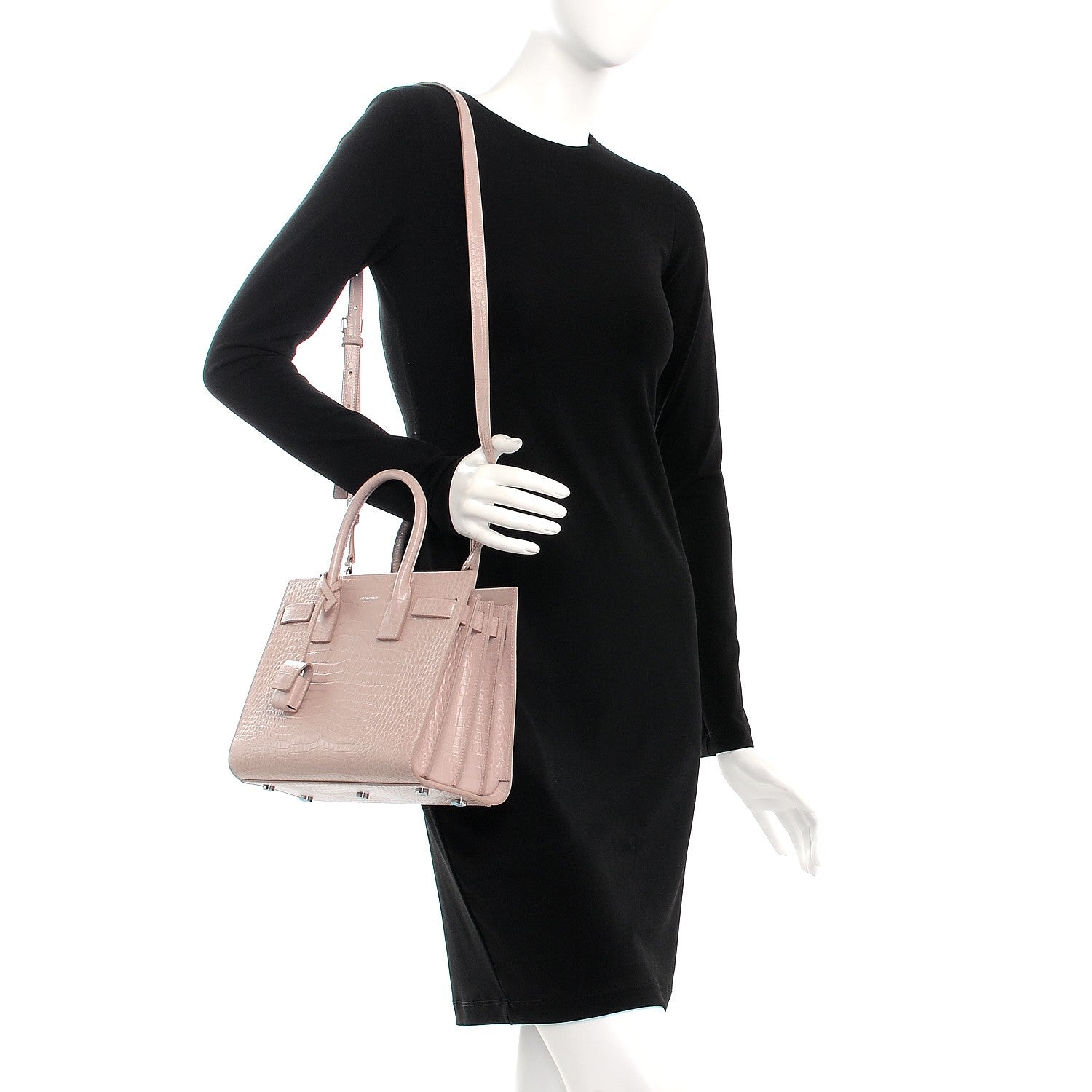 Saint Laurent Calfskin Crocodile Embossed Baby Sac De Jour Rose Antic 2 of 8