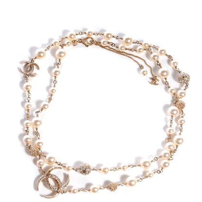 Chanel Crystal Pearl CC Long Necklace Gold 1 of 6