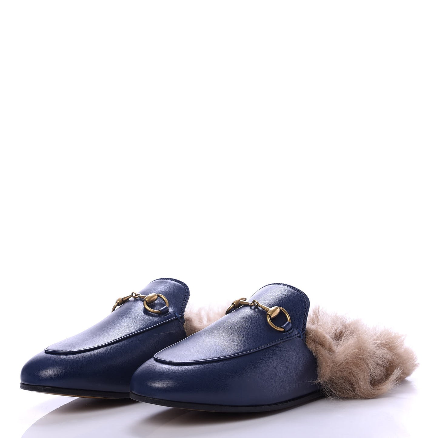 Malaga Kid Fur Womens Princetown Slippers 35.5 Blue Agata