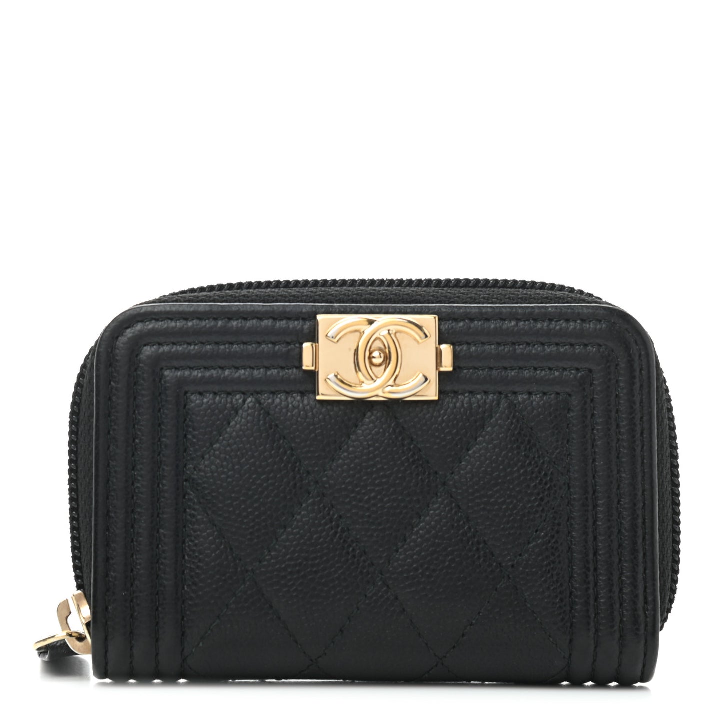 Caviar Quilted Boy Zip Around Coin Purse Wallet Black