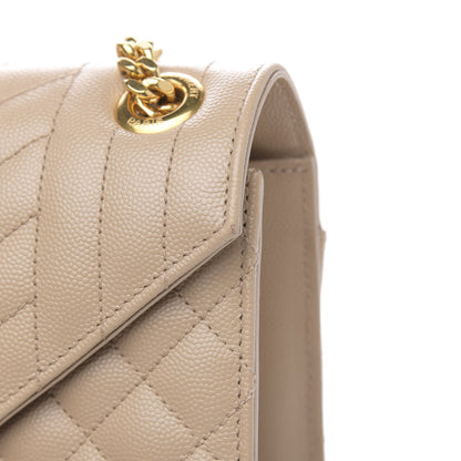 Saint Laurent Grain De Poudre Mixed Matelasse Large Triquilt Monogram Satchel Dark Beige 10 of 11
