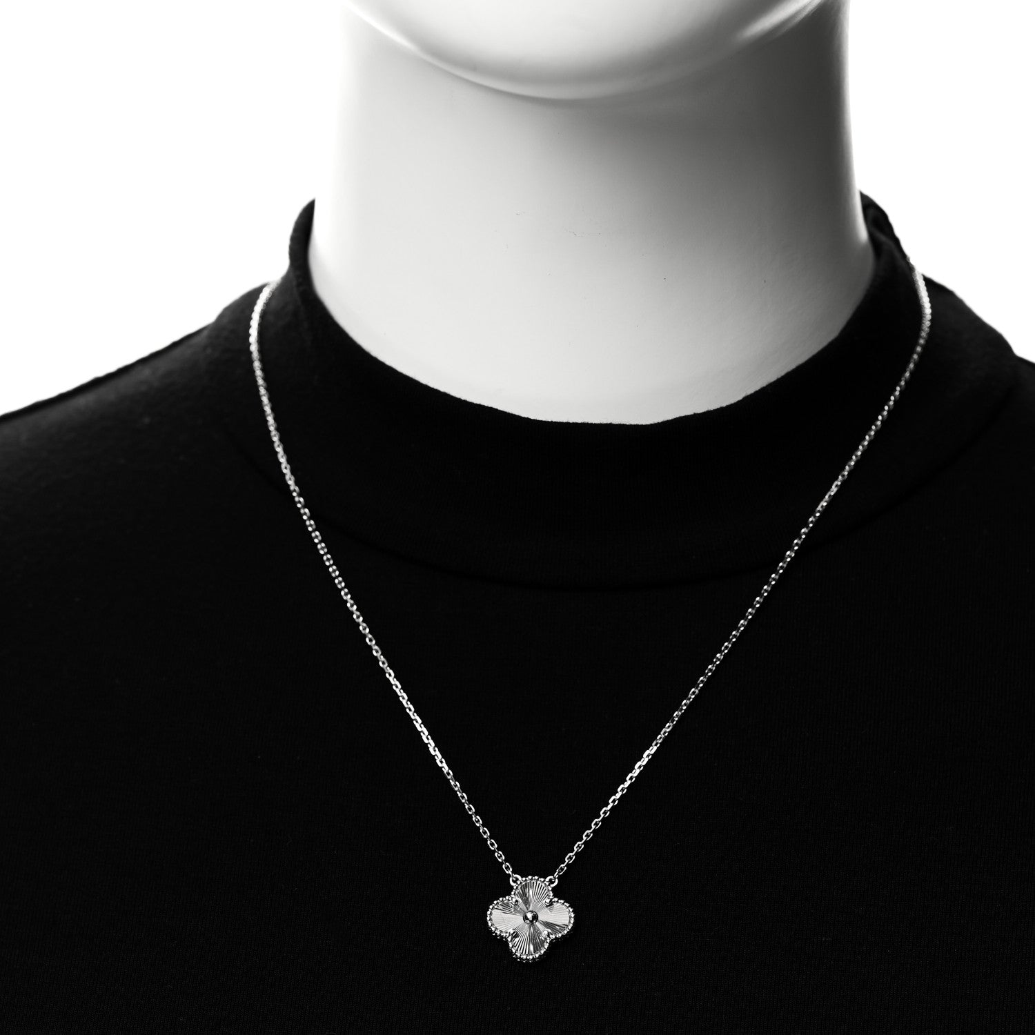 Van Cleef & Arpels 18K White Gold Guilloche Vintage Alhambra Pendant Necklace 2 of 6