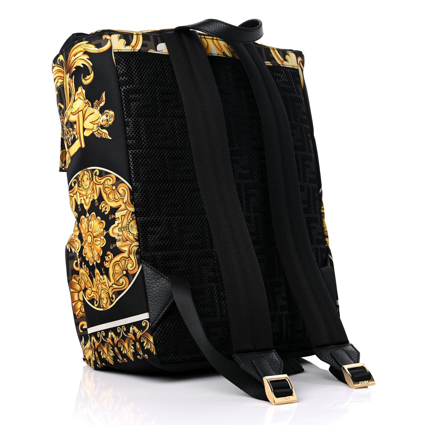 X VERSACE Silk Vitello Fendace FF Baroque Backpack Tobacco Black Gold