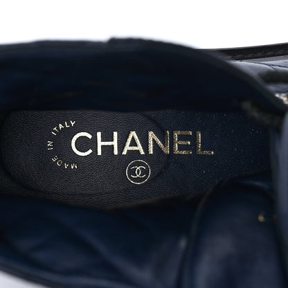 Chanel Lambskin Calfskin Quilted Lace Up Combat Boots 37 Navy 7 of 8
