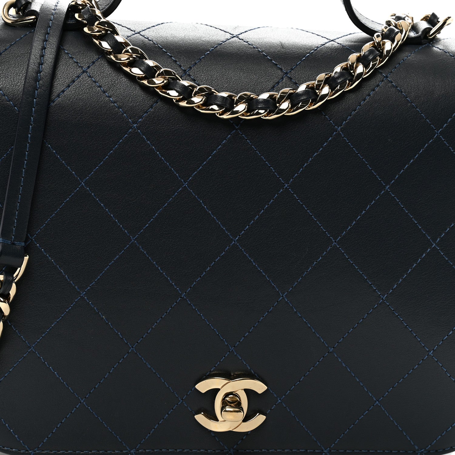 Chanel Calfskin Quilted Double Pocket Top Handle Flap Blue 9 of 11