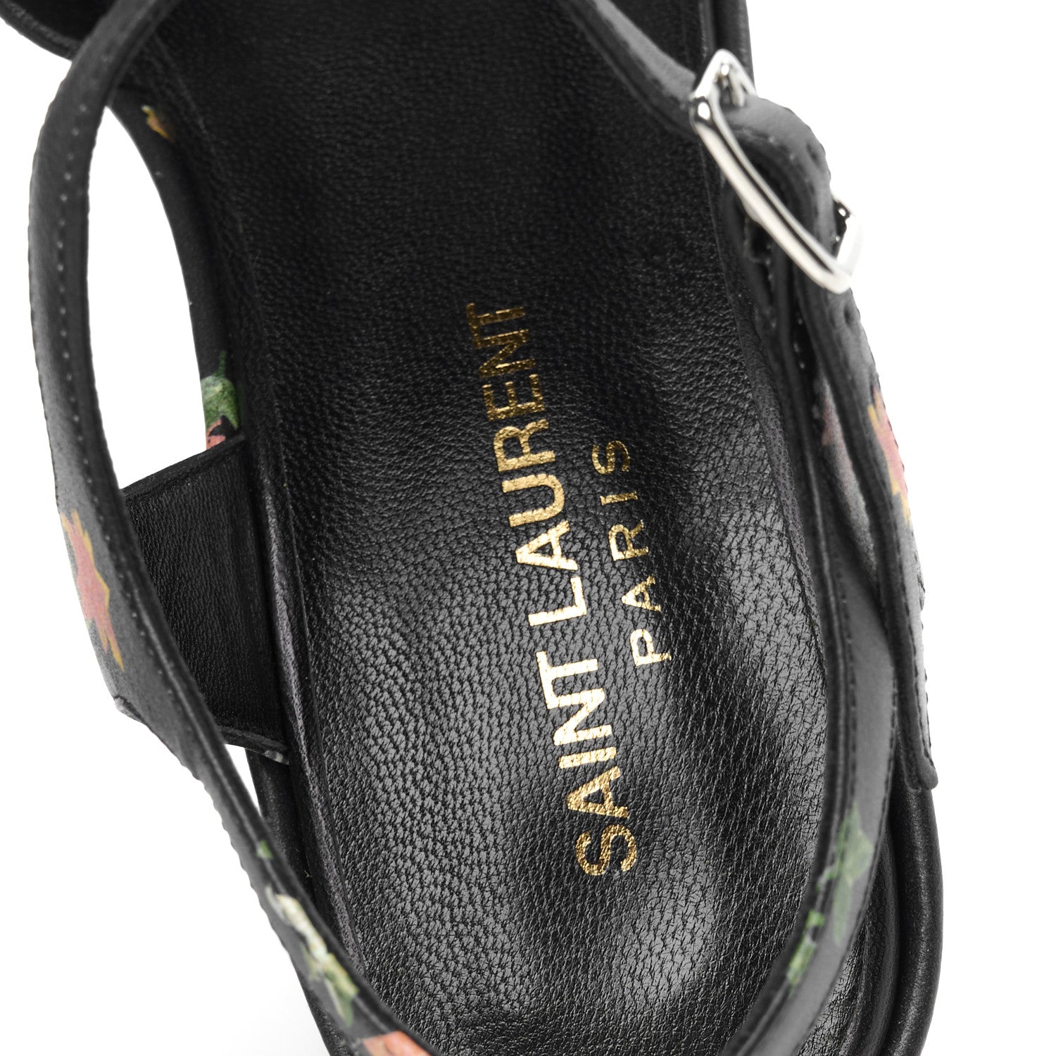 Saint Laurent Nappa Calfskin Grunge Flower Printed Candy 85 Platform Wedge Sandals 37.5 Black Multicolor 7 of 10