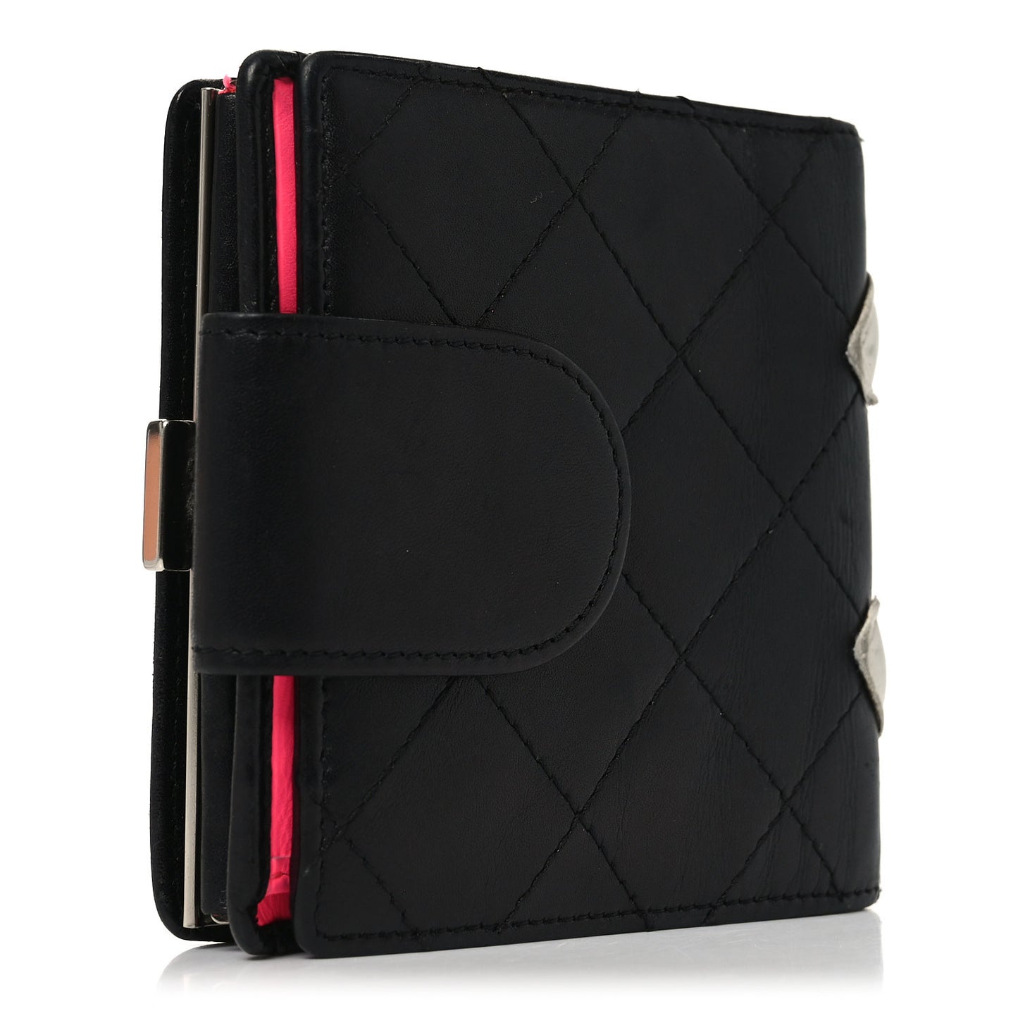 Calfskin Quilted Cambon Bi-fold Wallet Black White