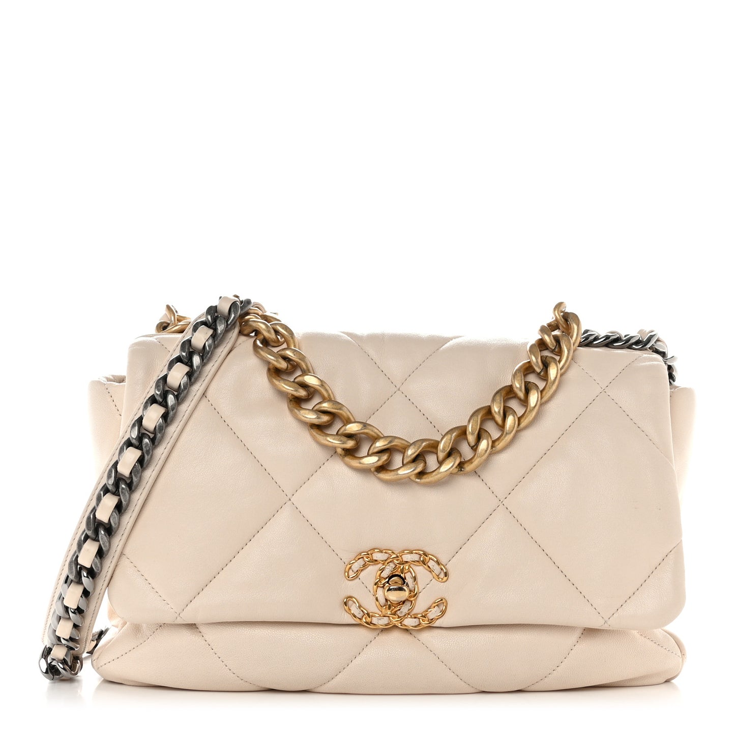 Goatskin Quilted Large Chanel 19 Flap Light Beige