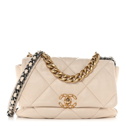 Chanel Goatskin Quilted Large Chanel 19 Flap Light Beige 1 of 10