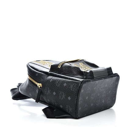 MCM Visetos Studded Small Studded Logo Stripe Backpack Black 4 of 9