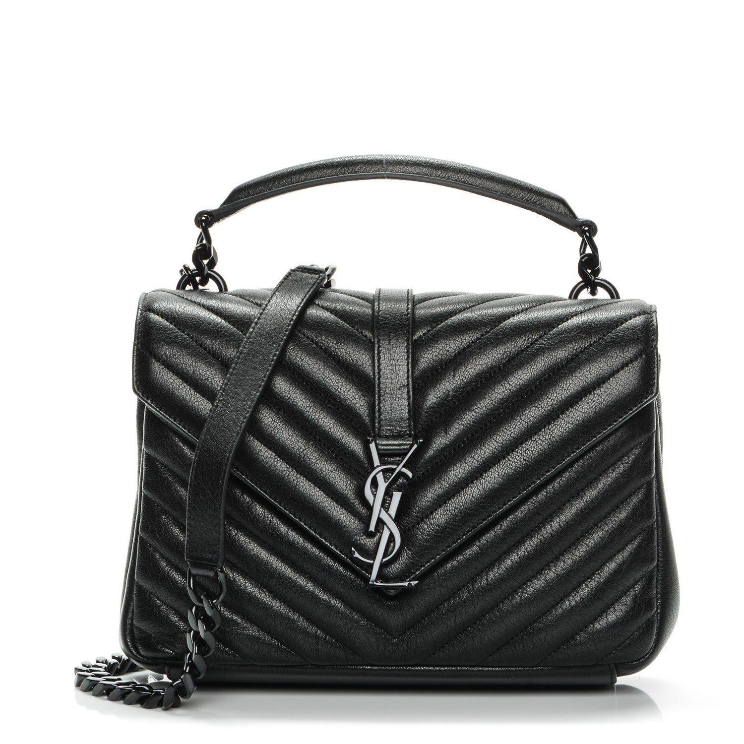 Saint Laurent Sheepskin Matelasse Chevron Monogram Medium College Bag Black 1 of 8