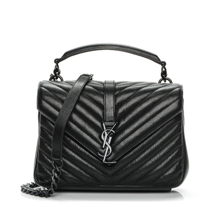 Saint Laurent Sheepskin Matelasse Chevron Monogram Medium College Bag Black 1 of 8