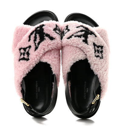 Louis Vuitton Shearling Calfskin Paseo Flat Comfort Sandal 38 Pink 2 of 10
