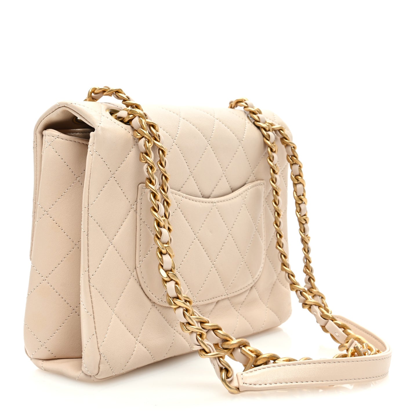 Lambskin Quilted Chaine Lettre Square Flap Beige