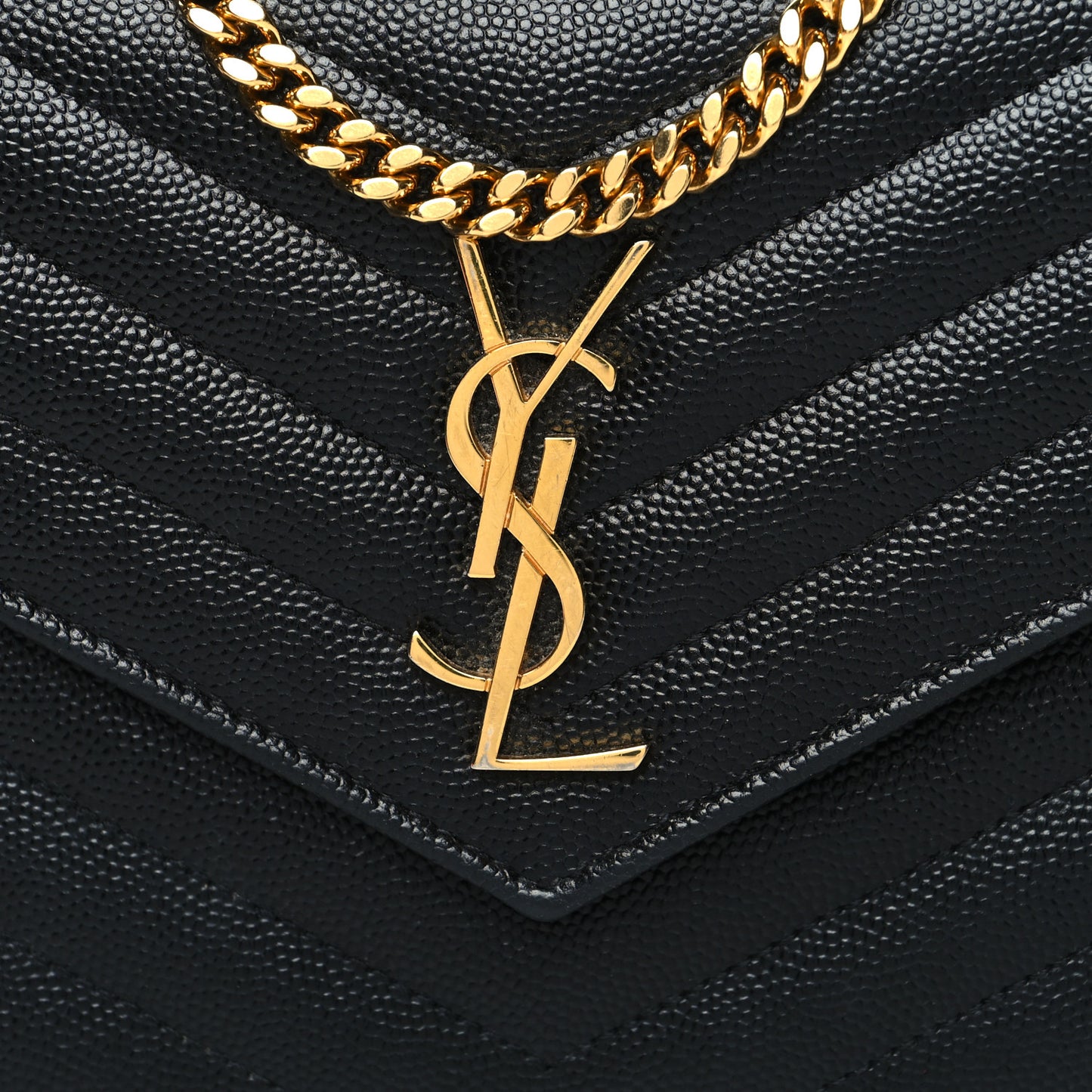 Grain De Poudre Matelasse Chevron Monogram Envelope Chain Wallet Black