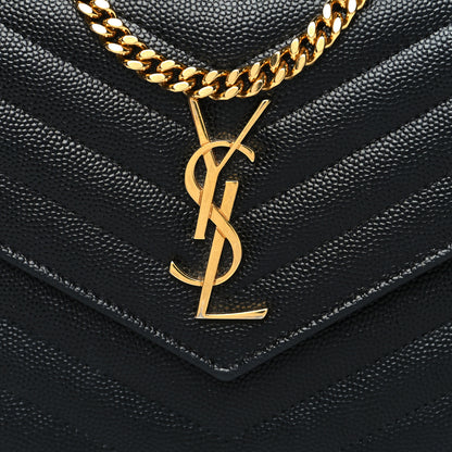 Saint Laurent Grain De Poudre Matelasse Chevron Monogram Envelope Chain Wallet Black 8 of 15