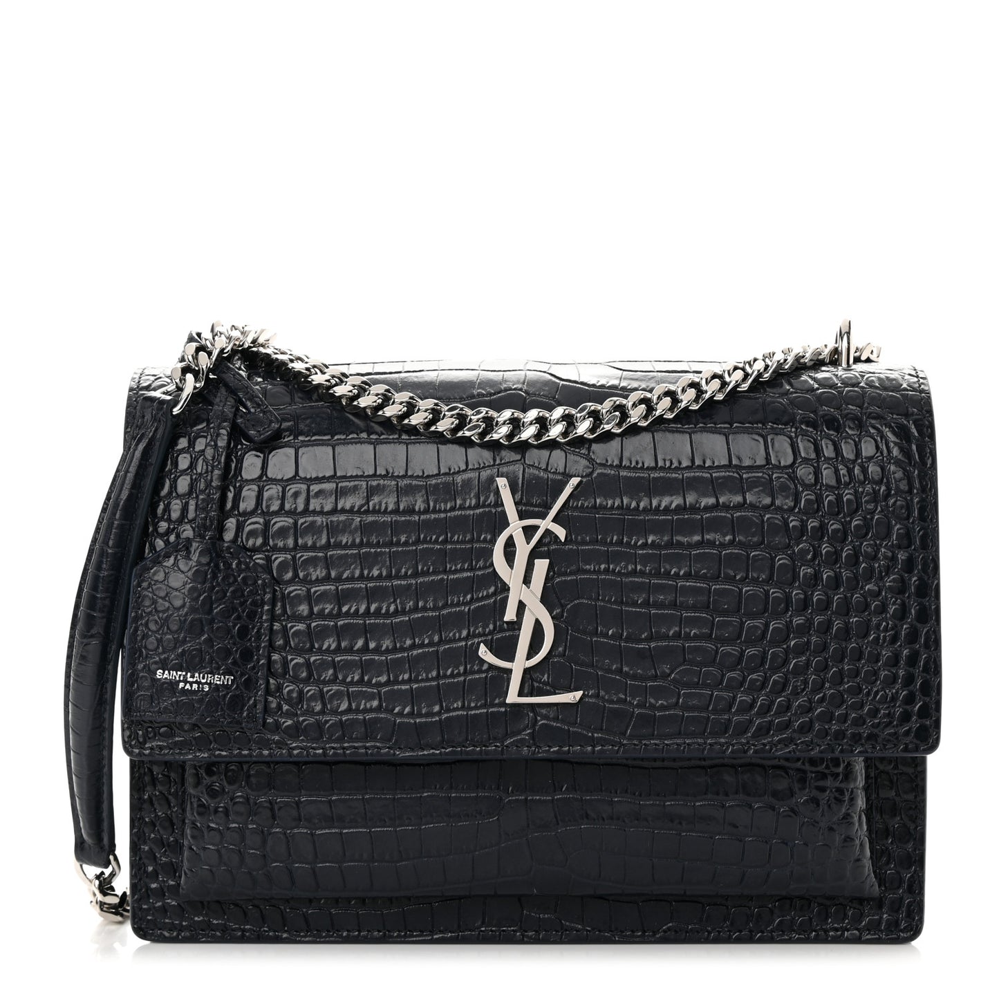 Calfskin Crocodile Embossed Medium Monogram Sunset Navy