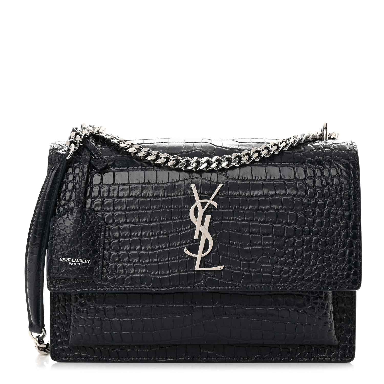 Saint Laurent Calfskin Crocodile Embossed Medium Monogram Sunset Navy 1 of 17