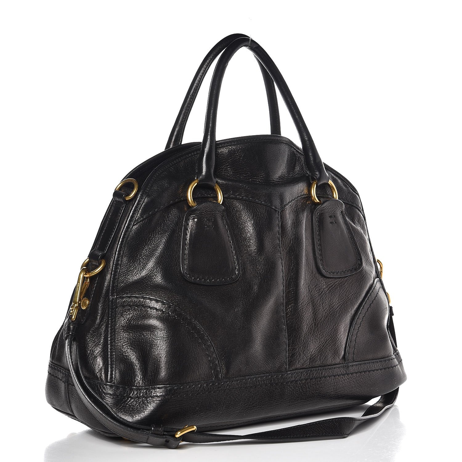 Prada Cervo Deerskin Dome Satchel Black 4 of 10