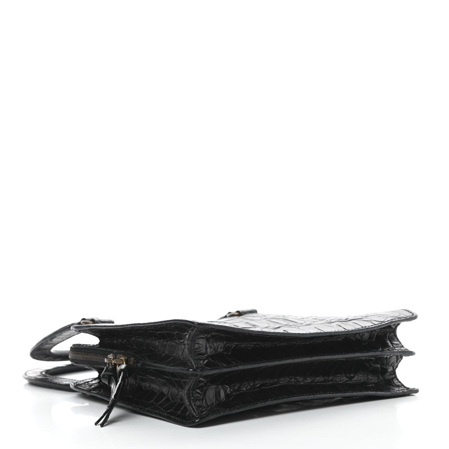 Calfskin Crocodile Embossed Top Handle Tote Black