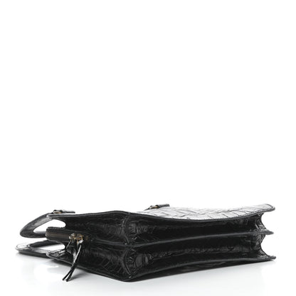 Miu Miu Calfskin Crocodile Embossed Top Handle Tote Black 4 of 12