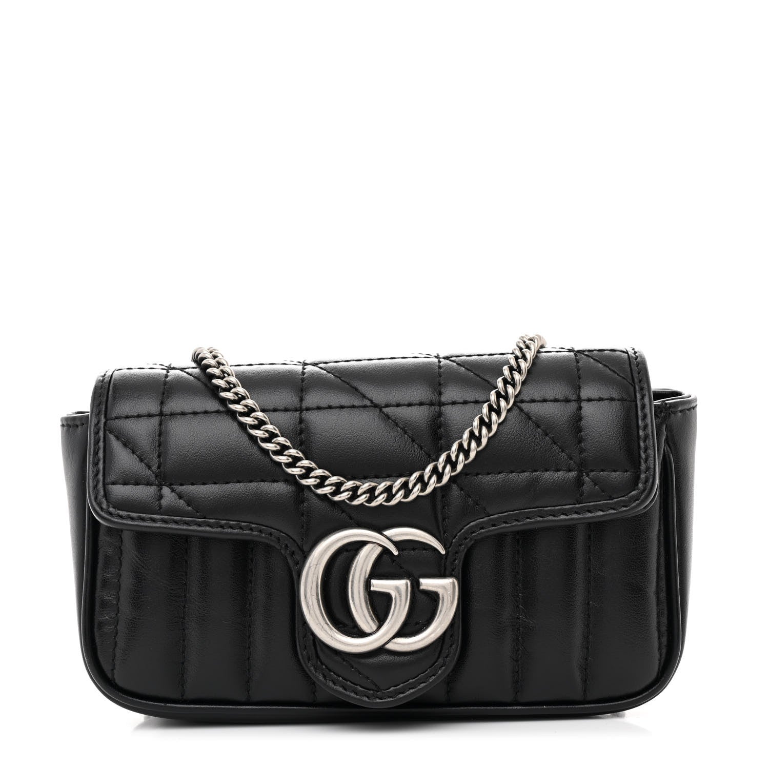 Gucci Calfskin Matelasse Aria Super Mini GG Marmont Shoulder Bag Black 1 of 11