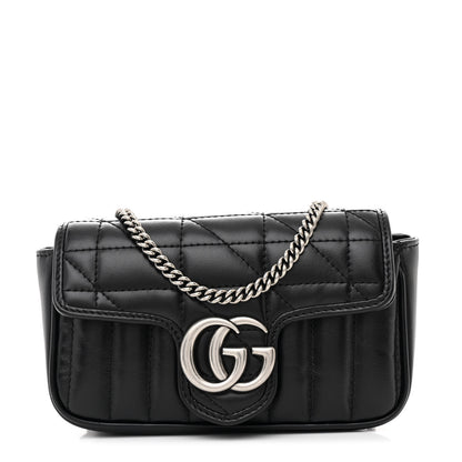 Gucci Calfskin Matelasse Aria Super Mini GG Marmont Shoulder Bag Black 1 of 11