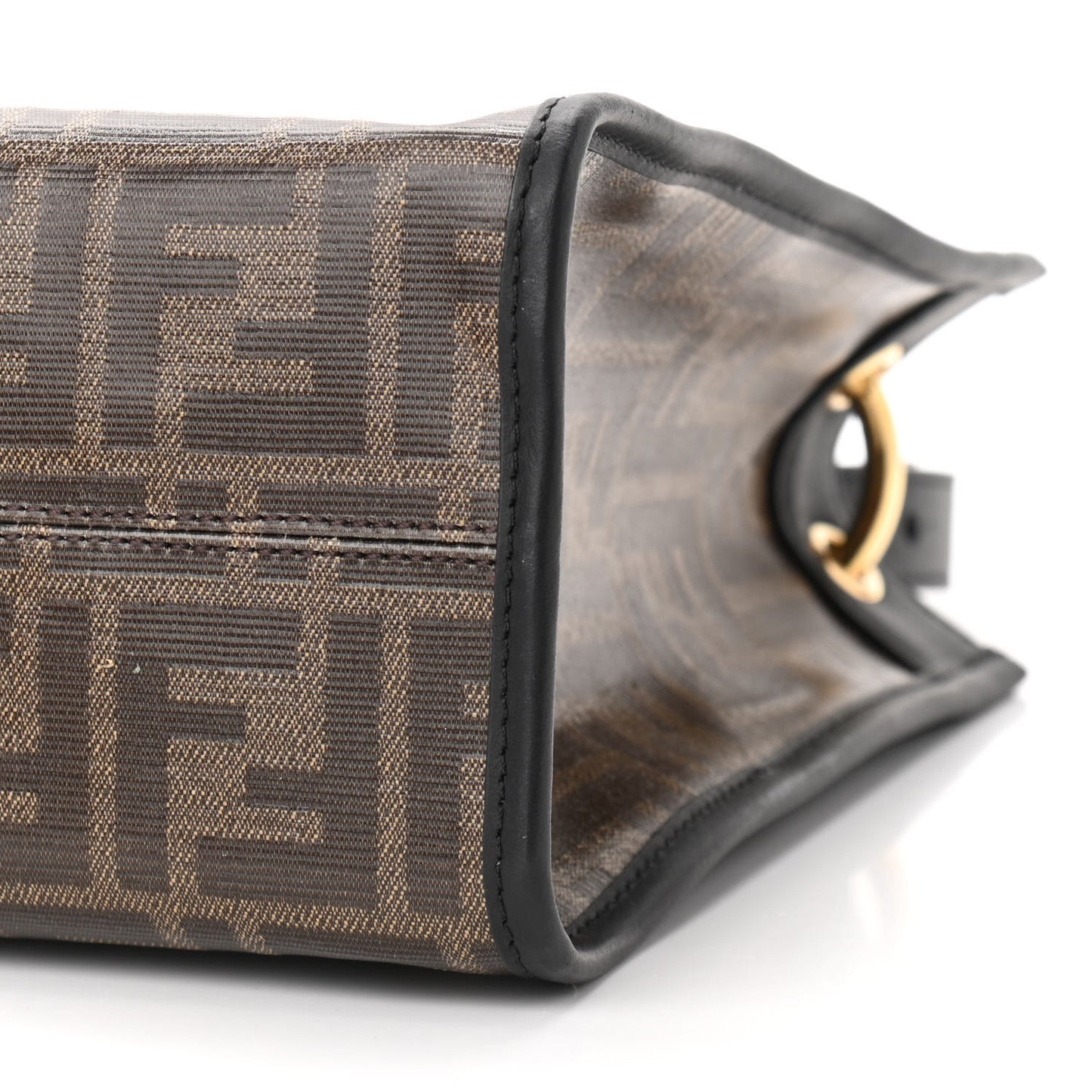 Glazed Fabric Vitello Century Plexiglass FF 1974 Stamp Patch Small Runaway Shopper Tote Mogano Panna Black