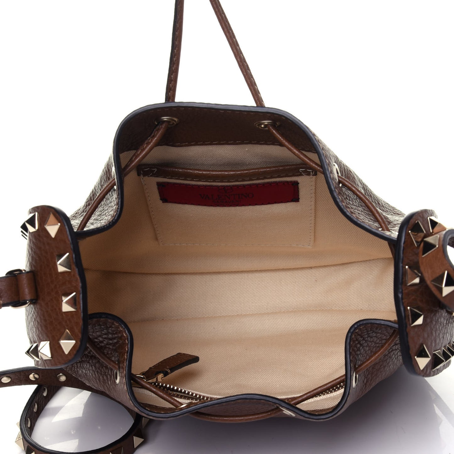 Grained Calfskin Rockstud Bucket Bag Deep Cuir