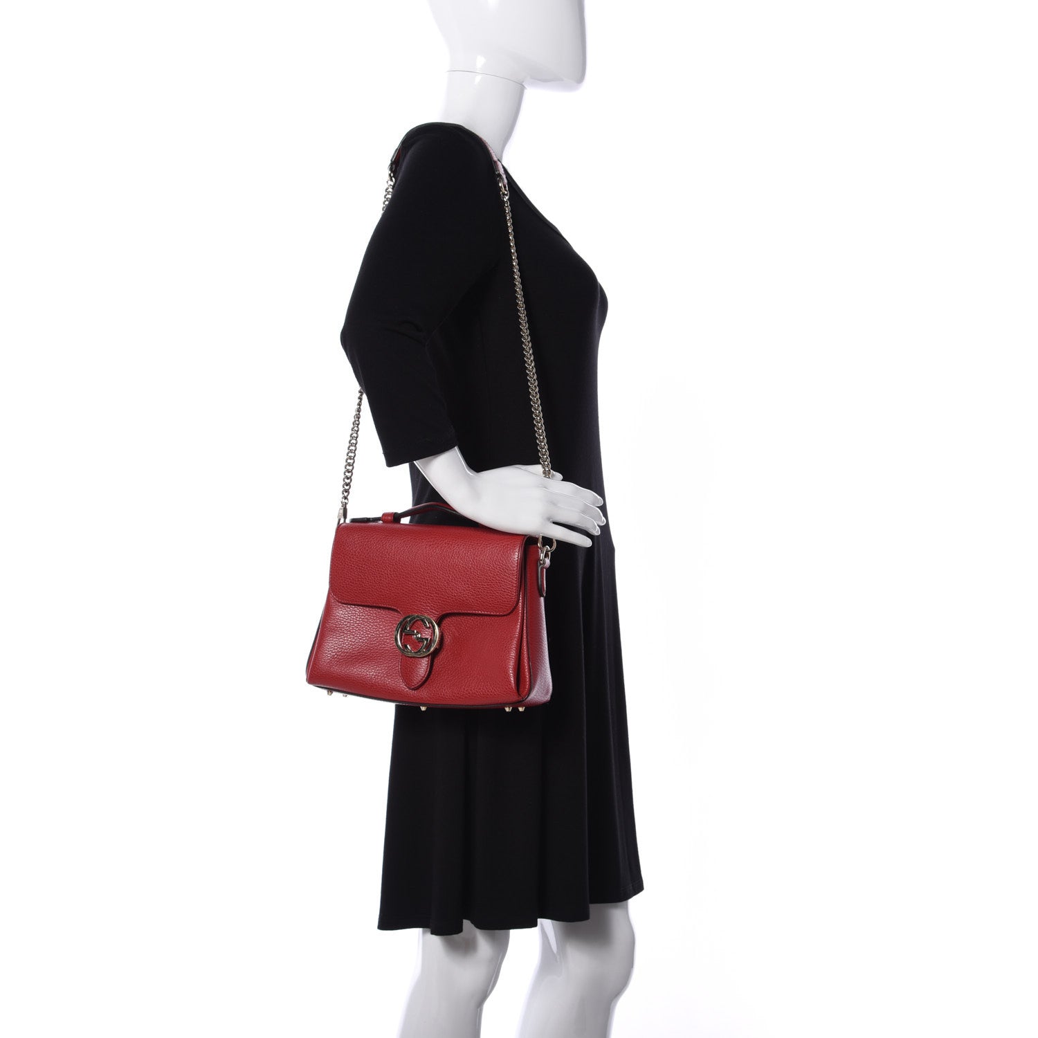Gucci Dollar Calfskin Interlocking G Top Handle Shoulder Bag Red 2 of 9