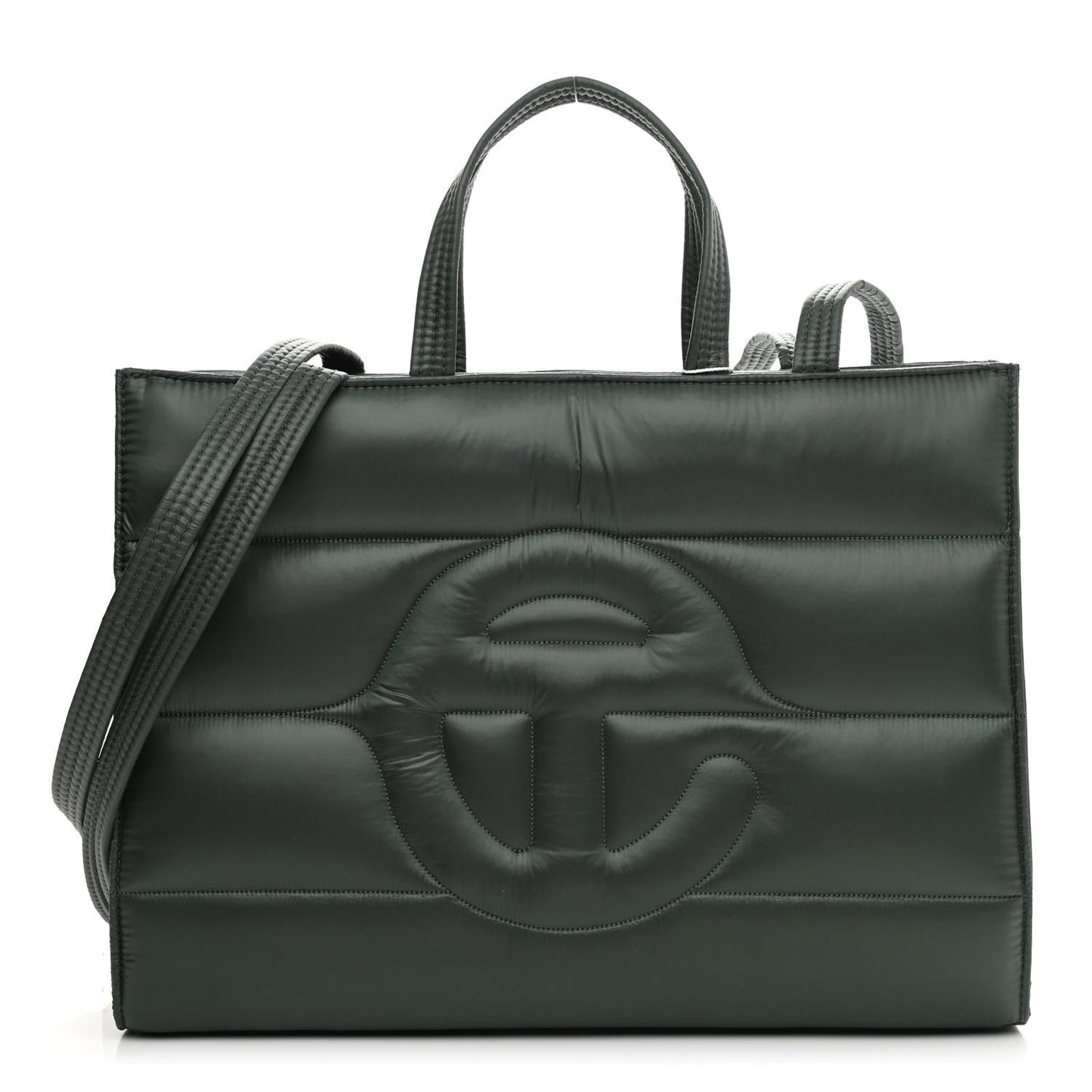 Nylon Medium Puff Shopping Bag Green
