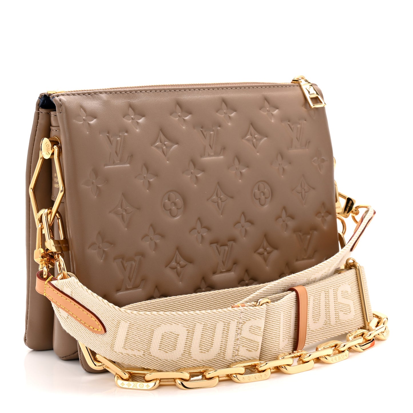 Lambskin Embossed Monogram Coussin PM Taupe