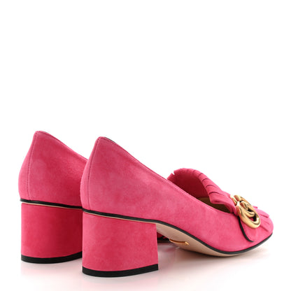 Gucci Kid Scamosciato GG Marmont Fringe 50mm Loafer Pumps 37 Hot Pink 4 of 9