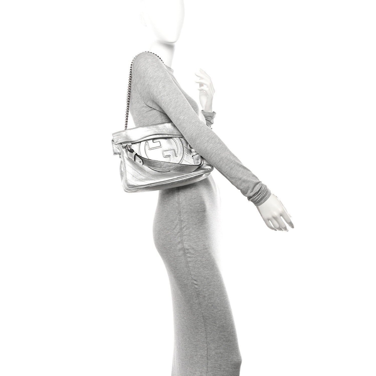 Gucci Sakai Be Green Calfskin Diagonal Stitched Small Blondie Tote Silver 2 of 10