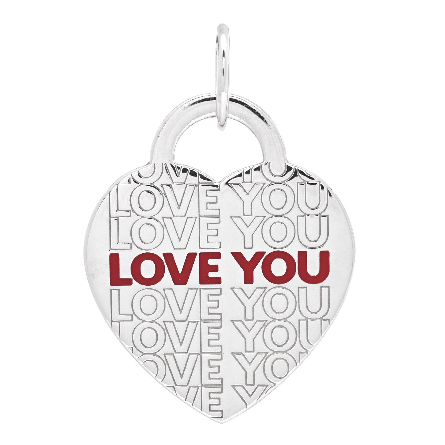 Tiffany Sterling Silver Enamel LOVE YOU Heart Charm Red 1 of 4