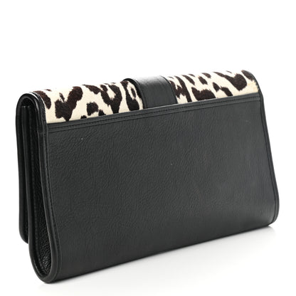 Saint Laurent Pony Hair Leopard Print Y Ligne Clutch Black White 2 of 6
