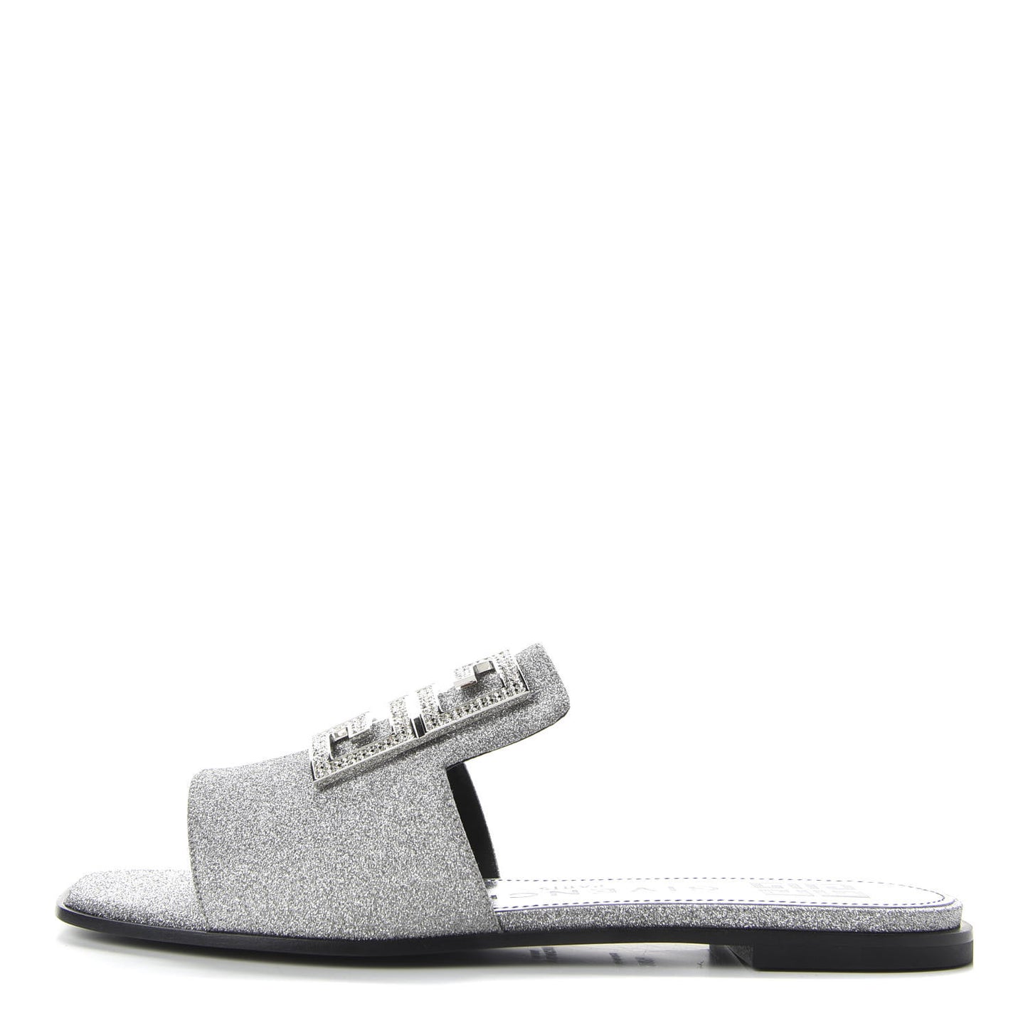 Glitter Embellished Calfskin 4G Flat Sandals 36.5 Silver
