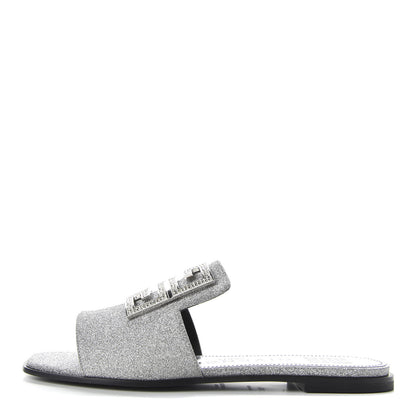 Givenchy Glitter Embellished Calfskin 4G Flat Sandals 36.5 Silver 1 of 10