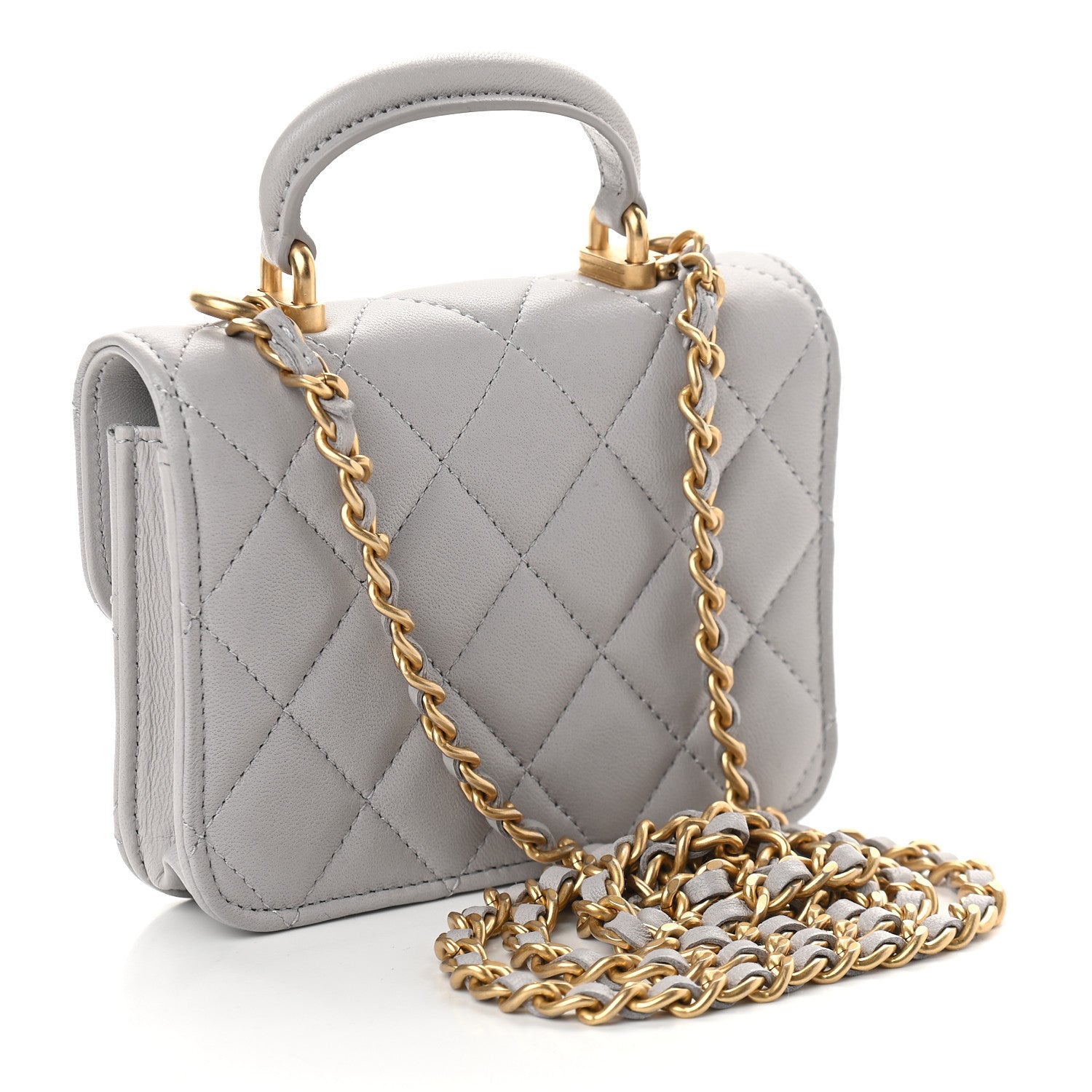 Chanel Lambskin Quilted Top Handle Flap Coin Purse With Chain Grey 2 of 11