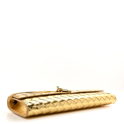 Bottega Veneta Metallic Lambskin Intrecciato Long Andiamo Top Handle Clutch Gold 4 of 7