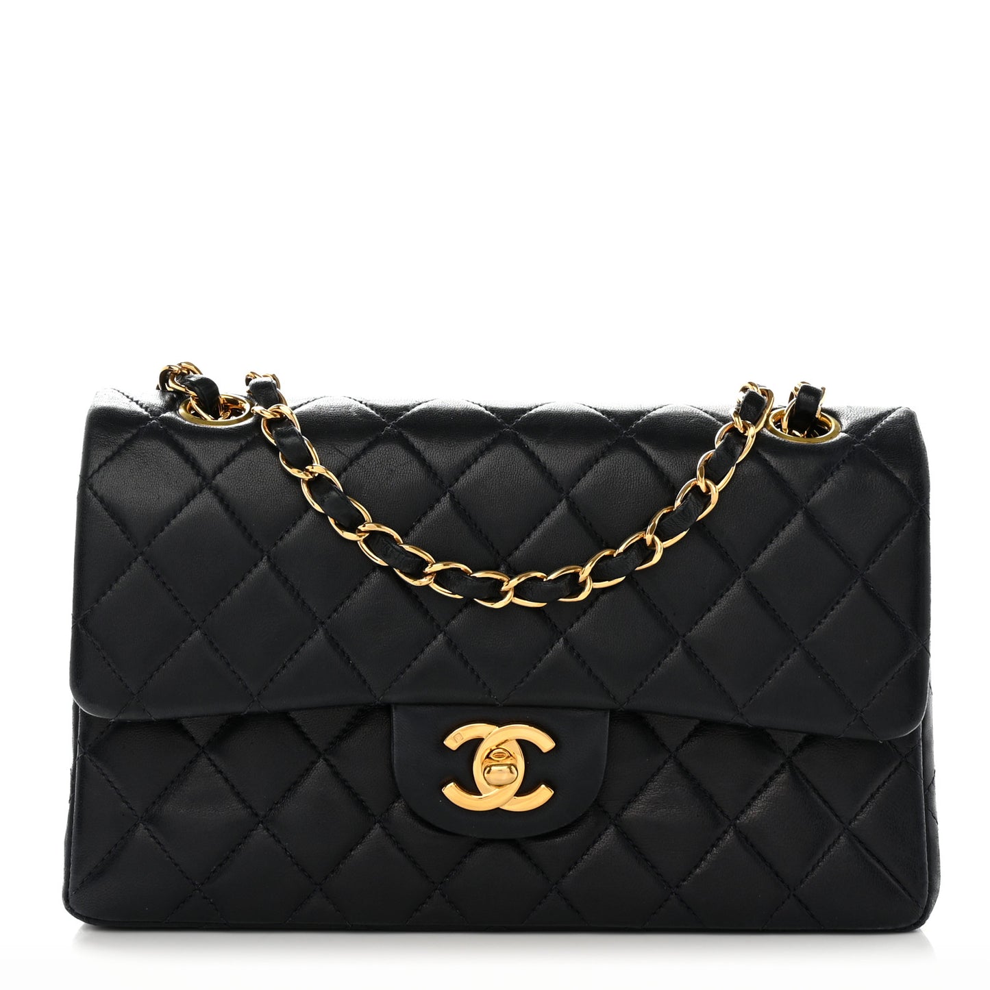 Lambskin Quilted Small Double Flap Navy