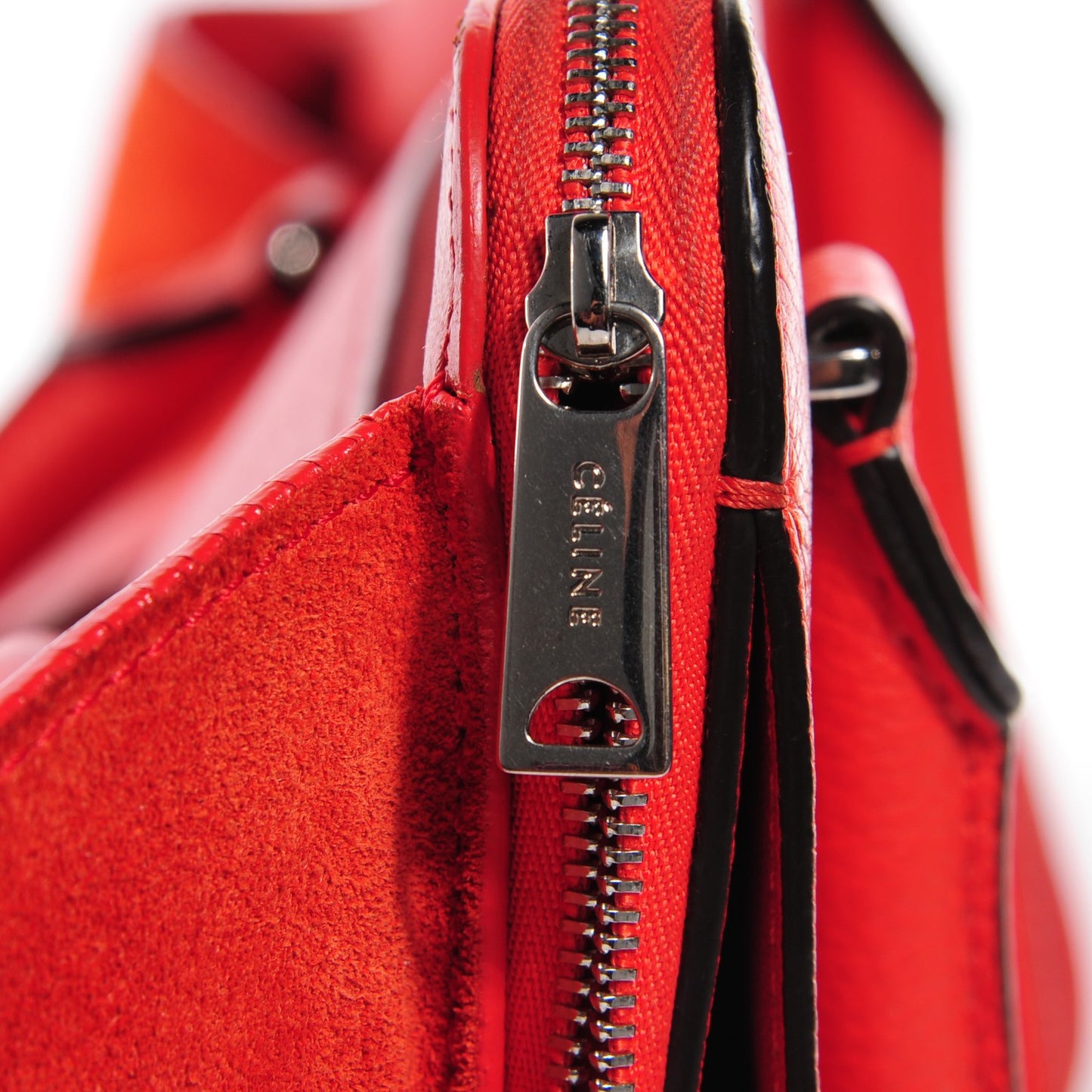 Drummed Calfskin Suede Double Zip Trapeze Vermillion