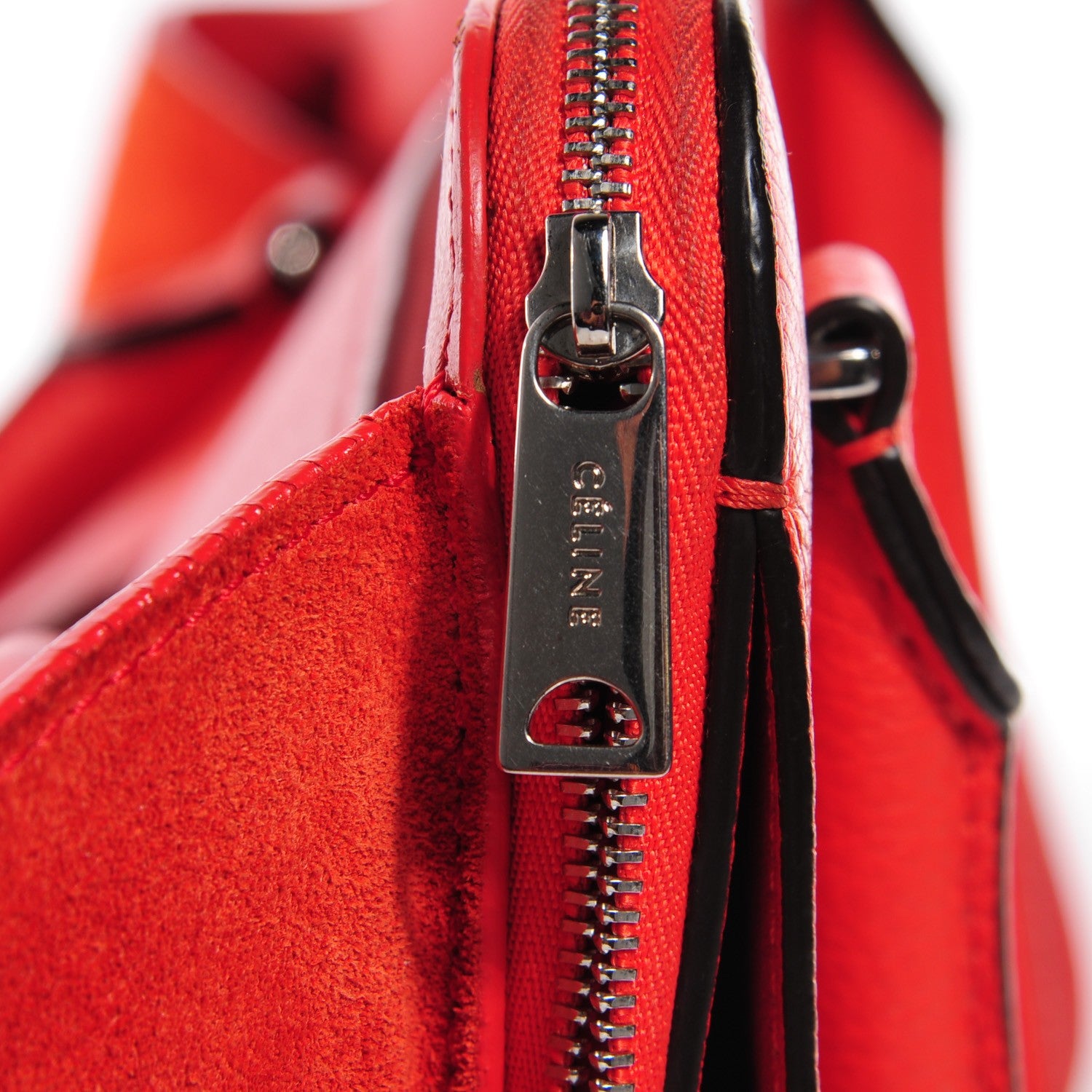 Celine Drummed Calfskin Suede Double Zip Trapeze Vermillion 10 of 19